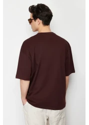  Collection Dark Brown Oversize 100% Cotton T-Shirt Minimal Text Print Tmnss23Ts00084