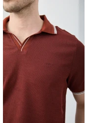 RAVANELLI تي شيرت رجالي من نسيج القطن غير القابل للانكماش بقصة ضيقة ورقبة بولو