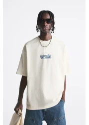 The Champ Clothing Crew Neck Peanuts Records Printed Oversize White Men's T-Shirt