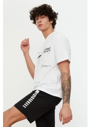  Collection تي شيرت أبيض كبير الحجم/قصة واسعة ورقبة دائرية وأكمام قصيرة مطبوع TMNSS20TS1097