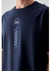 Air Jones Navy Blue 100% Cotton Thick Soft Textured Oversize Fit Printed Men's T-Shirt - 88355