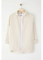  Collection Stone Oversize Fit Linen Look Shirt Collar Woven Shirt Tmnss25Go00080