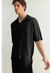  Collection LimiTed EdiTion Black POlo Neck TexTured OTToman T-Shirt - TMNSS23po00020