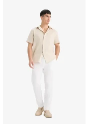 Defacto 100% Cotton Linen Look Trousers Elastic Waist Slim Fit Slim Fit Pocket Straight Leg D2671Ax25Sm