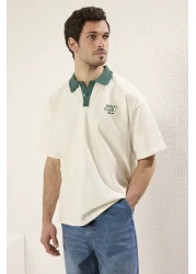  Collection Ecru Regular Polo Neck Plain Knitted Polo Neck T-Shirt Tmnss25Po00005