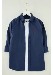  Collection قميص ذكي بتطريز عادي باللون الأزرق الداكن TMNAW25GO00036