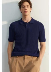  Collection إصدار محدود باللون الأزرق الداكن - تي شيرت بولو تريكو بأكمام قصيرة TMNSS23PO00025