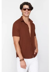  Collection Summer Textured Wrap Knitted Shirt - Brown, Regular Fit, Short Sleeve Tmnss23Go00055