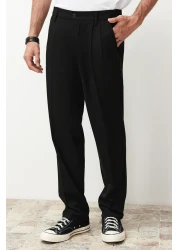  Collection Baggy Fit Black Pleated Fabric Trousers - TMNSS24PL00024