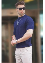 Madmext Men's Navy Blue T-shirt 5685