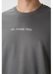Air Jones Dark Gray Cotton Thick Surface Textured Oversize Fit Printed Men's T-Shirt - 88364