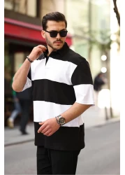 Miron Polo Neck Black and White Oversize T-Shirt - Block Piece, 2410