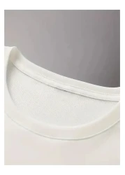 LAND MODA تيشيرت رجالي مريح بياقة دائرية مع طباعة حروف باريس،