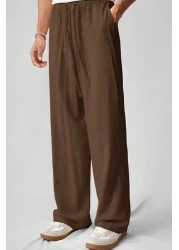 North London بنطال رجالي واسع الساق من مزيج الكتان مقاس كبير