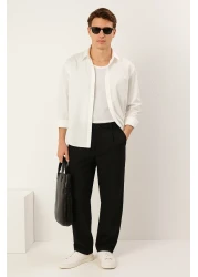  Collection Black Wide Leg Loose Fabric Baggy Pants Tmnss23Pl00039