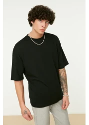  Collection Black Oversize/Wide Cut Crew Neck Back Printed 100% Cotton Short Sleeve T-Shirt Tmnss21Ts1223