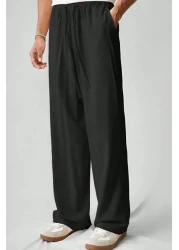 North London بنطال رجالي واسع الساق من مزيج الكتان مقاس كبير