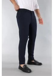 MY VİNTAGE Men's Slim Fit Trousers Navy Blue