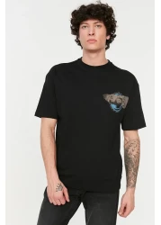  Collection ArT PrinTed BlacK Oversize T-Shirt - ShorT Sleeve, 100% TexTile TMNSS21TS3668