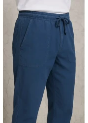 firststops بنطال رجالي من الكتان باللون الأزرق الداكن بقصة فضفاضة ومريح