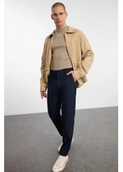  Collection Navy Blue Slim Fit Italian Cut Chino Fabric Pants Tmnaw23Pl00034