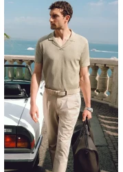 Avva بنطال رجالي بيج مريح من مزيج القطن بخصر كلاسيكي A41y3037