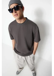  Collection Premium Anthracite Oversize/Wide Cut Knitwear Tape Textured Pique T-Shirt Tmnss23Ts00079