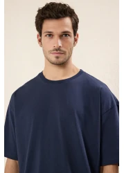  Collection Navy Oversize Printed Cotton T-Shirt - Tmnss23Ts00168