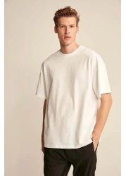 GRIMELANGE Jett Men &Apos; S White Oversize T-Shirt, 100% Organic Cotton, Thick Texture, Crew Neck