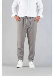 bombe Men's Gray Trousers Elastic Waist Slim Fit Flexible Lycra Basic Cotton Jogger