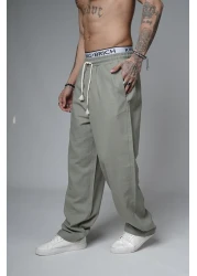 Butik Trend Biz Baggy Fit Lycra-Free Linen Fabric Men's Trousers with Elastic Waist and Drawstring