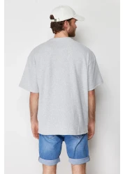  Collection Gray Oversize Short Sleeve Textured T-Shirt - TMNSS22TS00049
