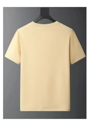 LAND MODA تيشيرت رجالي مريح بياقة دائرية مع طباعة حروف باريس،