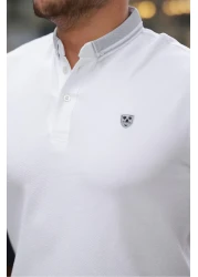 Miron تي شيرت بأكمام قصيرة وياقة بولو مطرزة بشعار أبيض -2518
