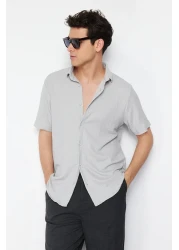  Collection Gray Textured Wrap Summer Shirt - Regular Fit, Short Sleeve Tmnss23Go00055