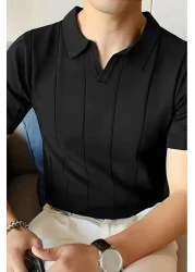 Oksit تيشيرت رجالي محبوك من Quentin مخطط من الليكرا بقصة ضيقة وياقة بولو