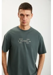 GRIMELANGE RAMADANP017 Men's 100% Cotton Crew Neck Printed Green T-Shirt