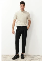  Collection Italian Cut Black Pleated Trousers - Double Leg Tmnss24Pl00022