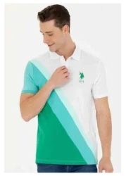 U.S. Polo Assn. تيشيرت رجالي بياقة بولو باللون الأخضر أساسي