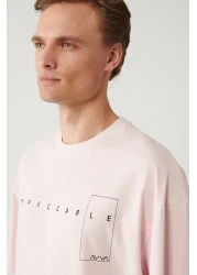 Avva Men's Light 100% Cotton Pink Crew Neck Printed T-Shirt A41Y1157