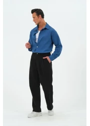 RELAXL 100% Cotton Şile Cloth Wide Leg Pleated Baggy Black Trousers