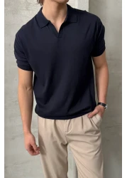 HYMAN Men's Oversize Cotton Polo Neck Knitwear T-Shirt