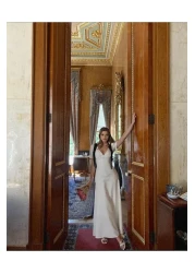 FMN Moda V-Neck Wide-Sleeved Skirt - Bow and Stitching Detail