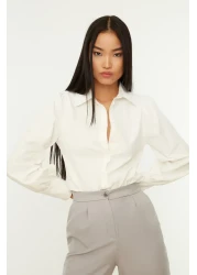  Collection White Balloon Sleeve Cotton Regular Regular Fit Woven Shirt Twoss20Go0065