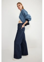  Collection Dark Blue Regular Waist Wide Leg Jeans Twoss25Je00053