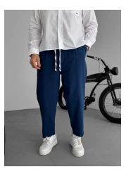 BYBASICMAN Navy Blue Loose Fit Linen Trousers Jj-181