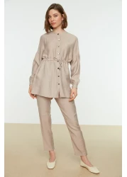  Modest Beige Tie Waist Shirt-Pants Woven Suit TCTSS21AU0237