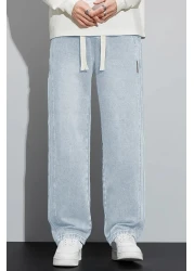 THE RULE الرجال الضوء الأزرق فضفاض الخصر مطاطا ليكرا مستقيم الساق فضفاضة تناسب بسط جان الدينيم الجينز السراويل Rf0484