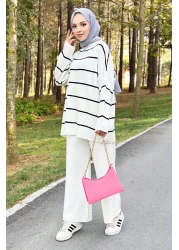 Tesettür Dünyası Striped Knitwear Suit Tsd220905 White