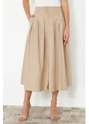  Collection Beige Midi Skirt - Pleat Detailed and Buttoned Front, Woven TWOSS24ET00169